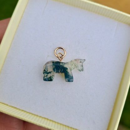 Custom Vintage 9ct Gold and Moss Agate Horse Charm