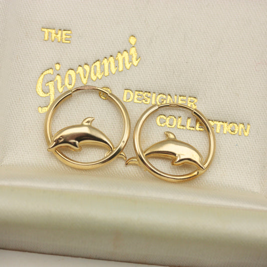 Pre-owned 9ct Yellow Gold Dolphin Hoop Earrings