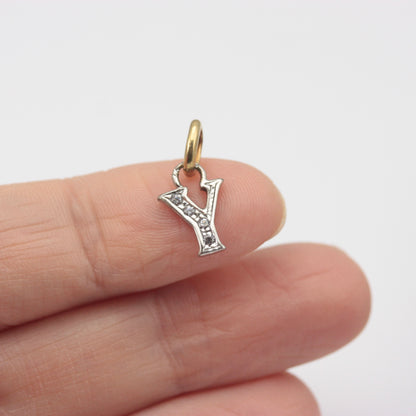 Pre-owned 9ct Yellow and White Gold Letter Y Pendant with Cubic Zirconia