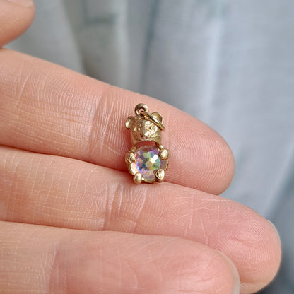 Vintage 9ct Gold Teddy Bear Charm with AB Crystal Belly, 1980s