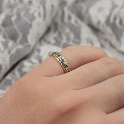 Vintage 9ct Gold, Blue and White Spinel Eternity Ring, 1972