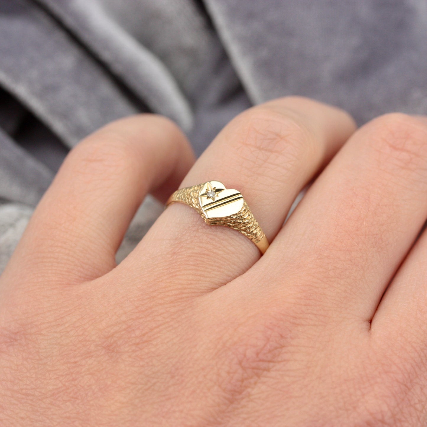 Vintage 9ct Gold and Diamond Heart Signet Ring, 1991