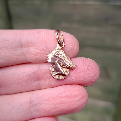 Vintage 9ct Gold Art Nouveau Style Lady Charm Pendant, 1984