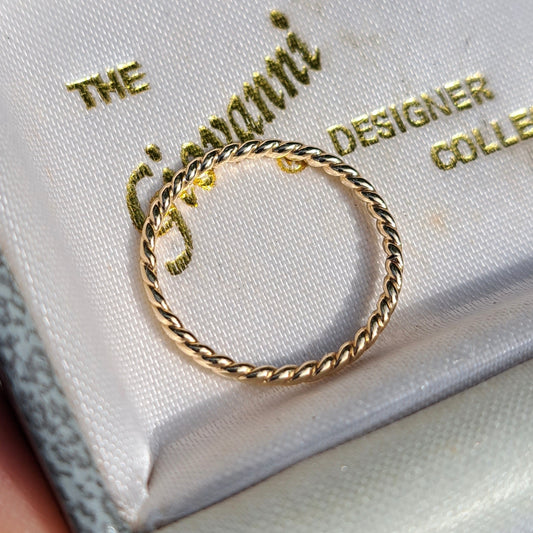 Vintage 9ct Yellow Gold Skinny Twist Band Ring, 1977