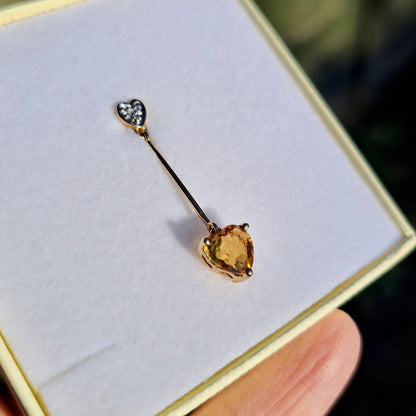 Pre-owned 9ct Gold, Citrine and Diamond Heart Drop Pendant