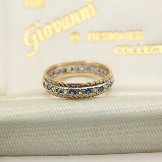 Vintage 9ct Gold, Blue and White Spinel Eternity Ring, 1972