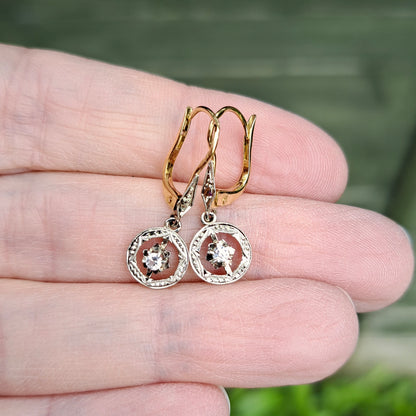 Vintage 9ct Gold and Quartz Deco Style Drop Earrings