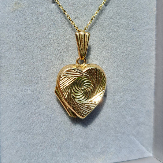 Vintage 9ct Gold Patterned Heart Locket Pendant, 1971