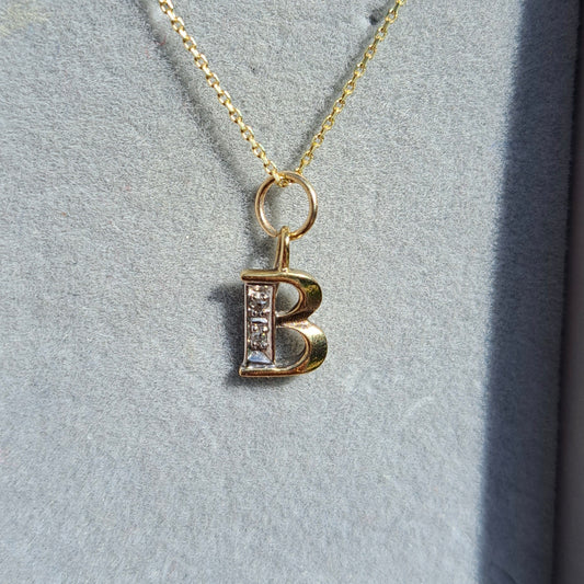 Vintage 9ct Gold and Diamonds Letter B Charm
