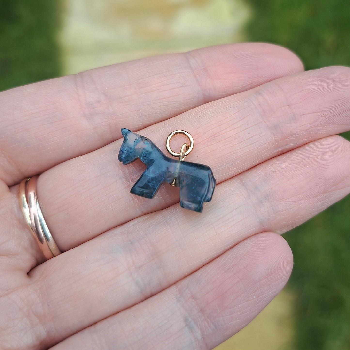 Custom Vintage 9ct Gold and Moss Agate Horse Charm