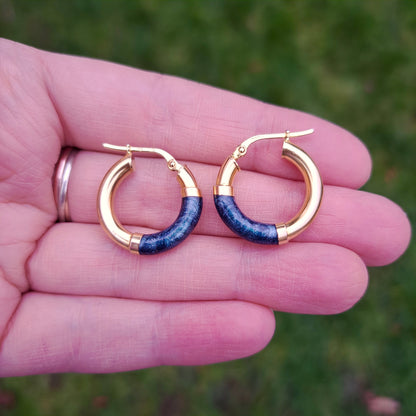 Vintage 9ct Gold and Enamel Hoop Earrings, 1993