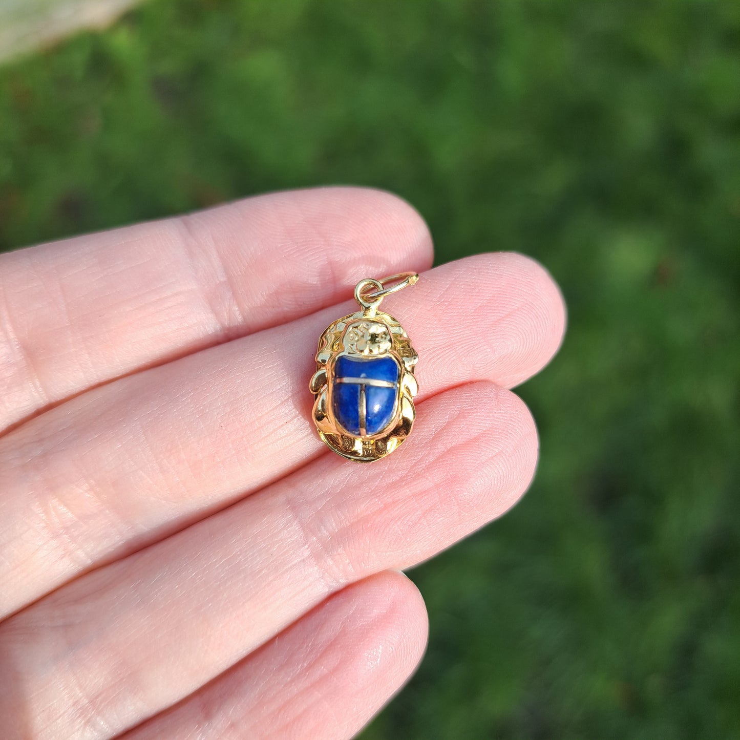 Vintage Egyptian 18ct Gold and Lapis Lazuli Scarab Beetle Charm