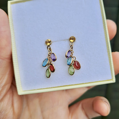 Pre-owned 9ct Gold Multi Gemstone Dangle Earrings