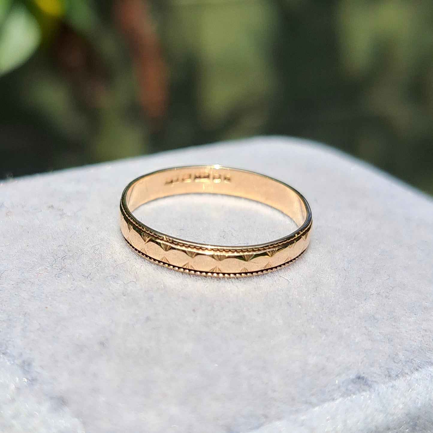Vintage 9ct Gold Skinny Patterned Band Ring, 1989