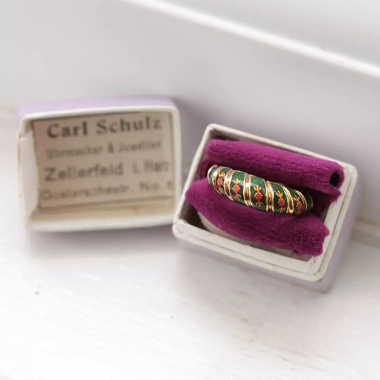 Antique German 14K Gold and Enamel Croissant Ring