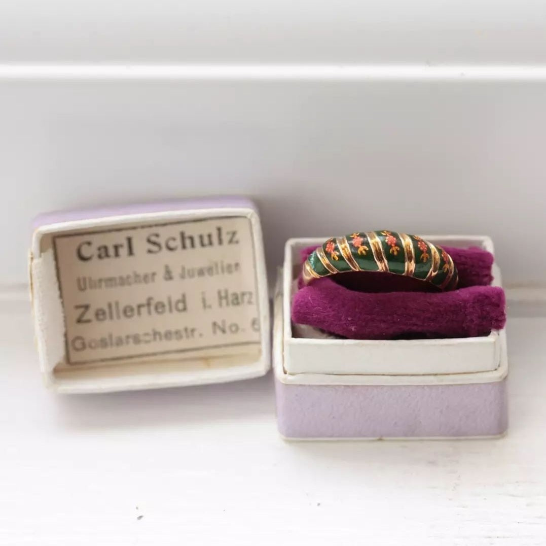 Antique German 14K Gold and Enamel Croissant Ring