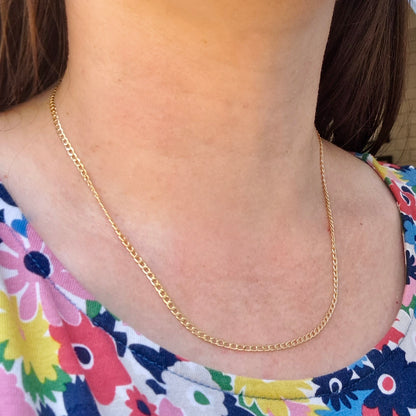 Solid 9ct Yellow Gold Flat Curb Chain Necklace, 2.6mm