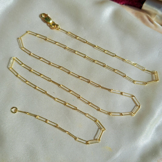 9ct yellow gold paper clip chain necklace 18 inches