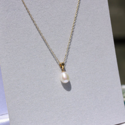 Solid 9ct Gold White Freshwater Teardrop Pearl Pendant, June Birthstone