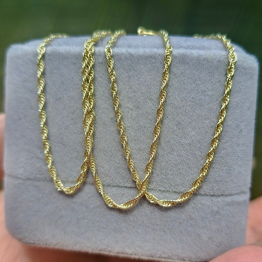 New Solid 9ct Yellow Gold Rope Chain Necklace, 1.2mm