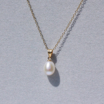 Solid 9ct Gold White Freshwater Teardrop Pearl Pendant, June Birthstone