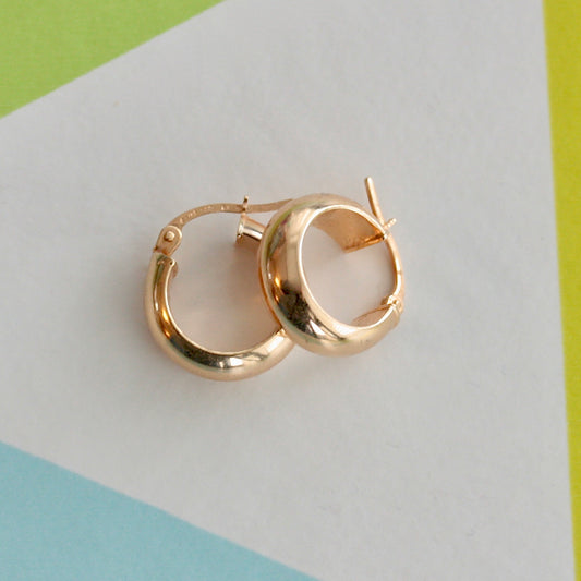 Pre-owned Small Wide 9ct Yellow Gold Hoop Earrings, Unoaerre Italy