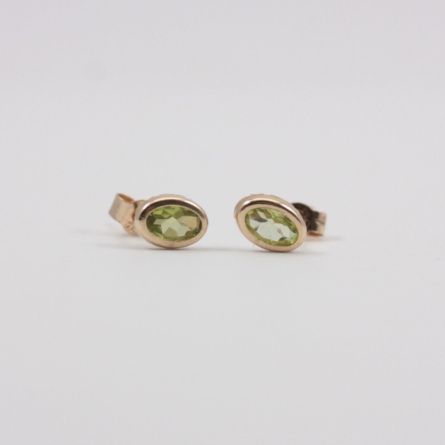 Small 9ct Gold Oval Peridot Stud Earrings, 6mm x 4mm