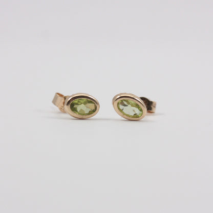 Small 9ct Gold Oval Peridot Stud Earrings, 6mm x 4mm