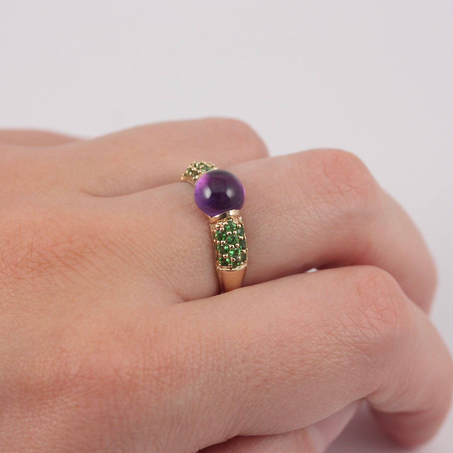 Pre-owned 9ct Gold Amethyst and Tsavorite Garnet Ring, Sunday's Child