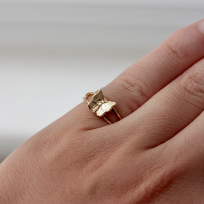 Vintage 9ct Yellow Gold Butterfly Ring, 1979