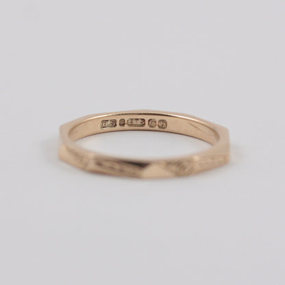Vintage 9ct Gold Patterned Decagon Band Ring, 1953