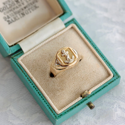 Modern Pre-owned Italian Two Tone 18ct Gold Anchor Signet Ring