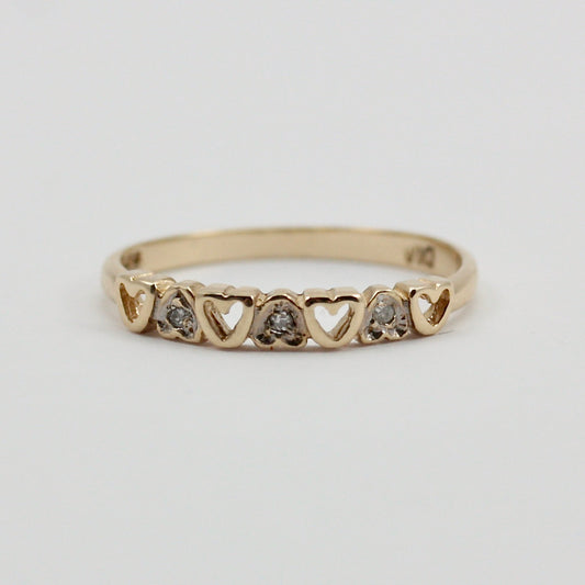 Vintage 9ct Gold and Diamond Heart Band Ring, 1980s
