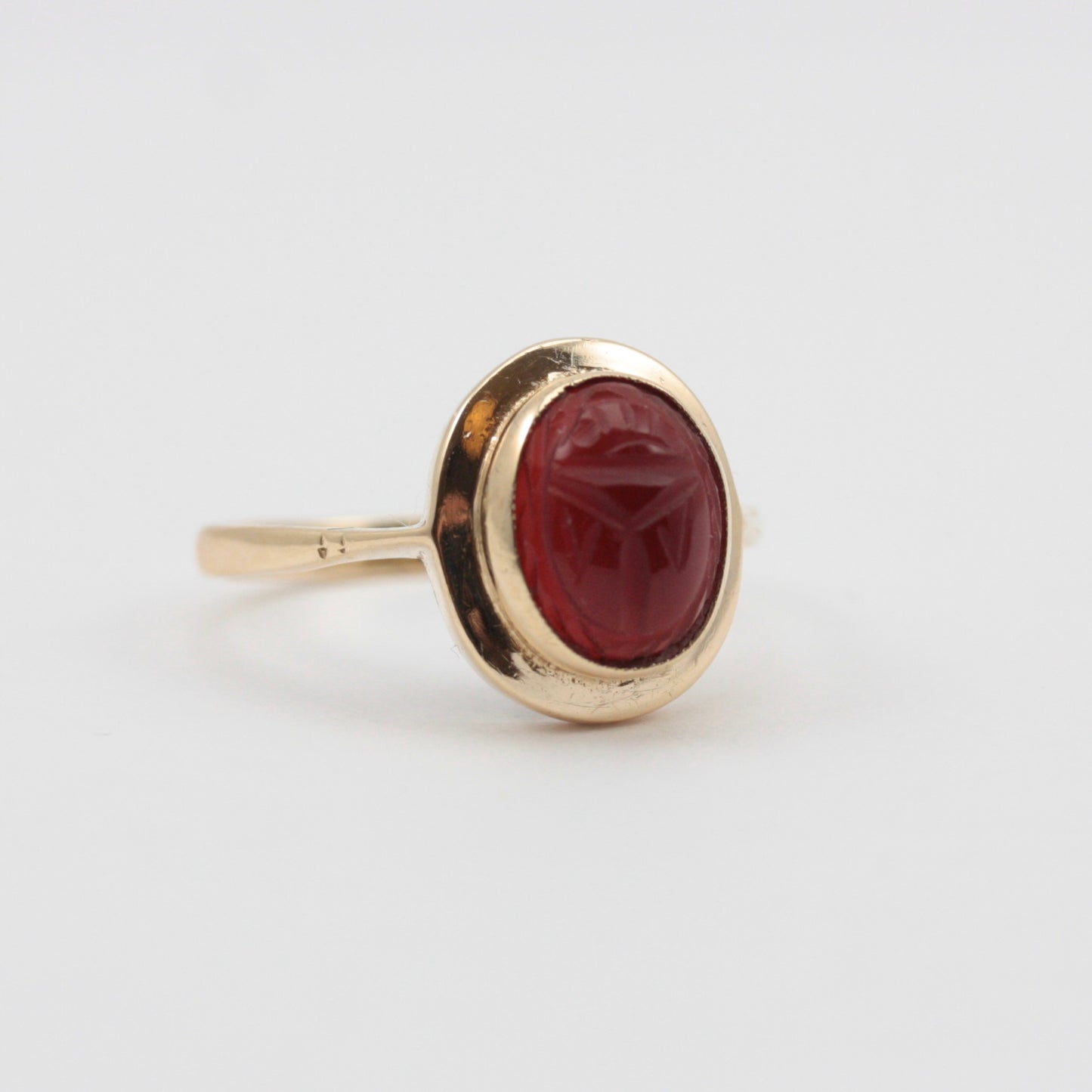 Vintage 9ct Gold Carnelian Scarab Beetle Ring, 1972