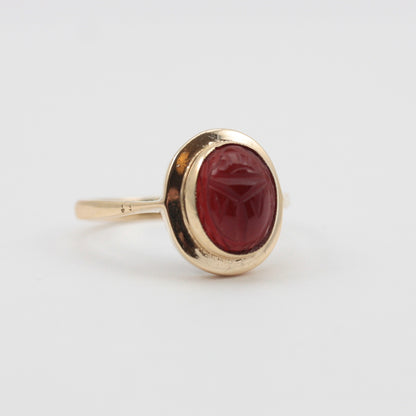 Vintage 9ct Gold Carnelian Scarab Beetle Ring, 1972