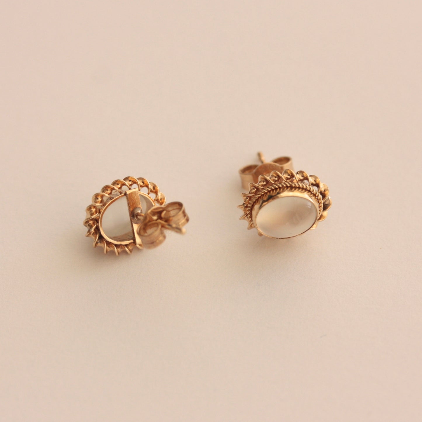 Vintage 9ct Gold White Moonstone Oval Stud Earrings, 1990s