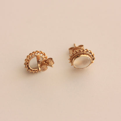Vintage 9ct Gold White Moonstone Oval Stud Earrings, 1990s