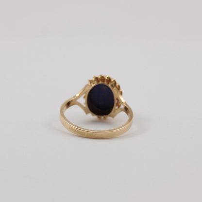 Vintage 9ct Gold Lapis Lazuli Rope Framed Ring, c1980s