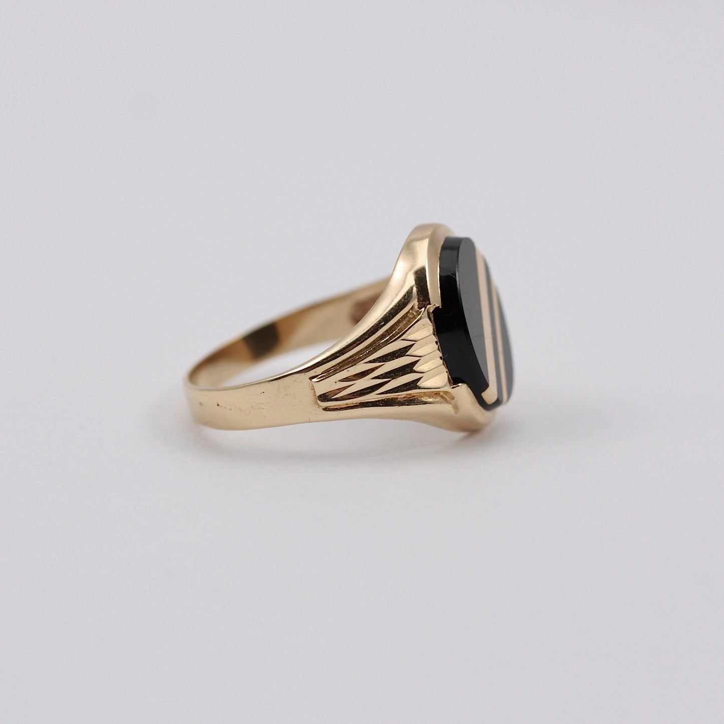 Vintage 9ct Gold Striped Onyx Signet Ring, 1988