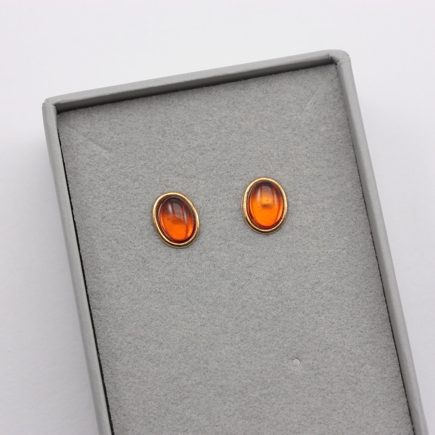 Vintage 9ct Gold Oval Amber Stud Earrings, 9mm, c1980s