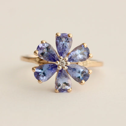 Pre-owned 9ct Gold Tanzanite Flower Cluster Ring