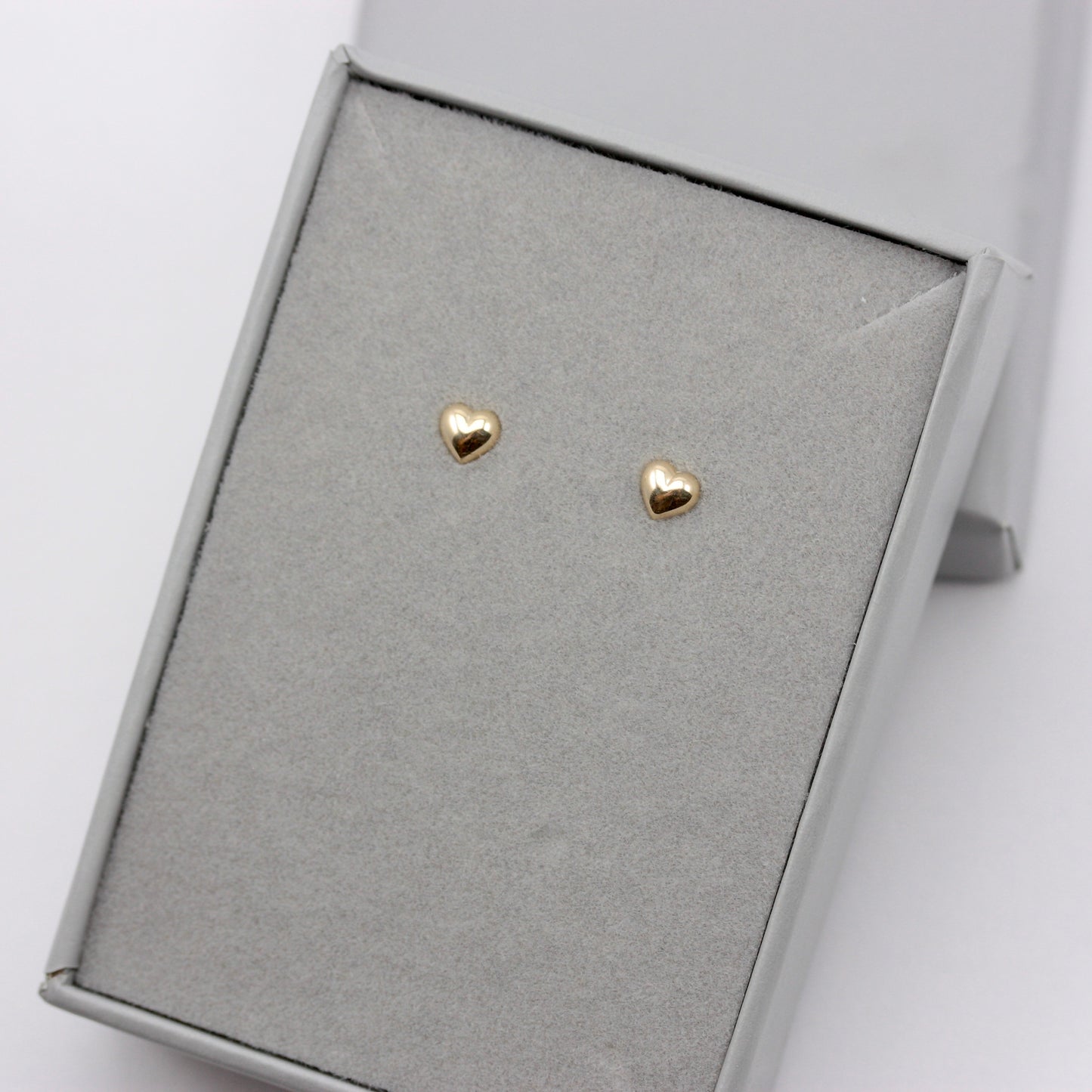 Small 9ct Yellow Gold Puffy Heart Stud Earrings, NEW