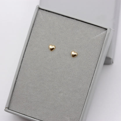 Small 9ct Yellow Gold Puffy Heart Stud Earrings, NEW
