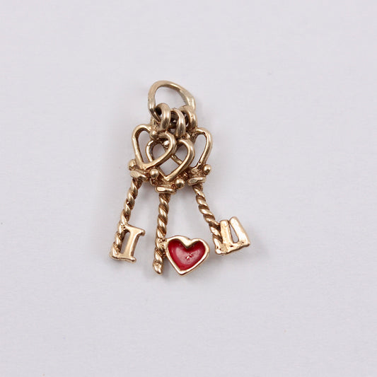 Vintage 9ct Gold Red Enamel I Love You Keys Charm, c1980s