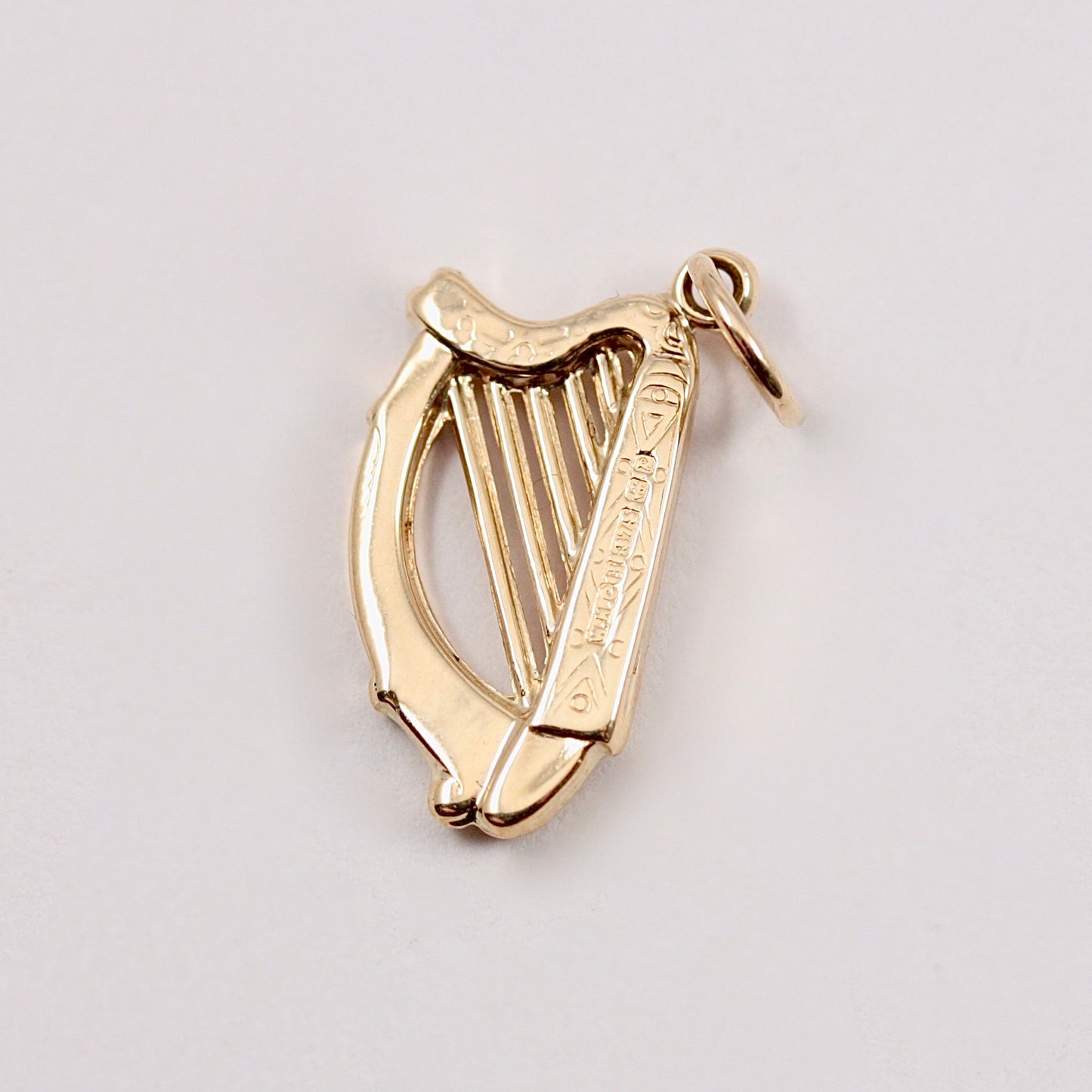 Vintage 9ct Gold Harp Charm, 1964