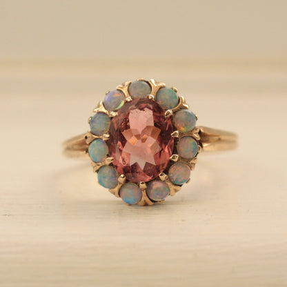 Pre-owned 9ct Gold Opal and Tourmaline Cluster Ring