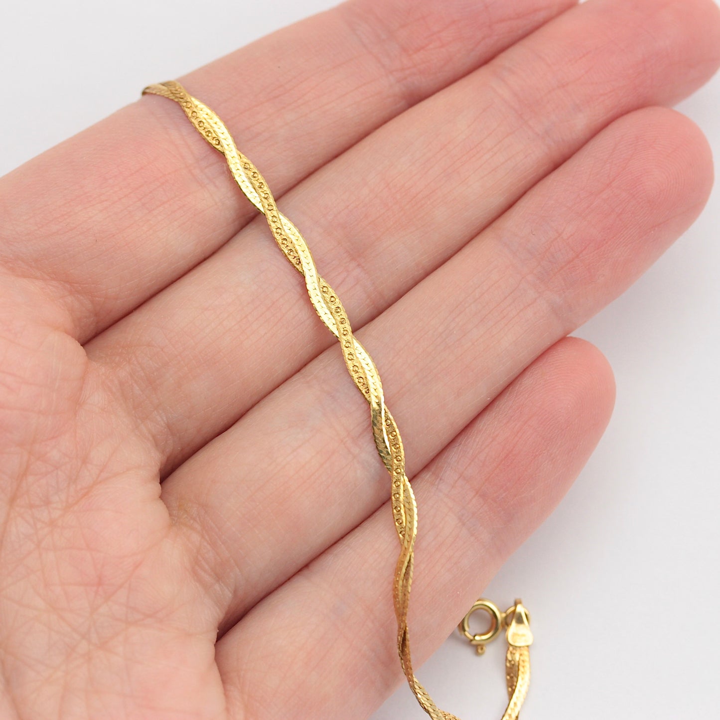 Pre-owned Dainty 9ct Gold Flat Double Strand Twist Bracelet