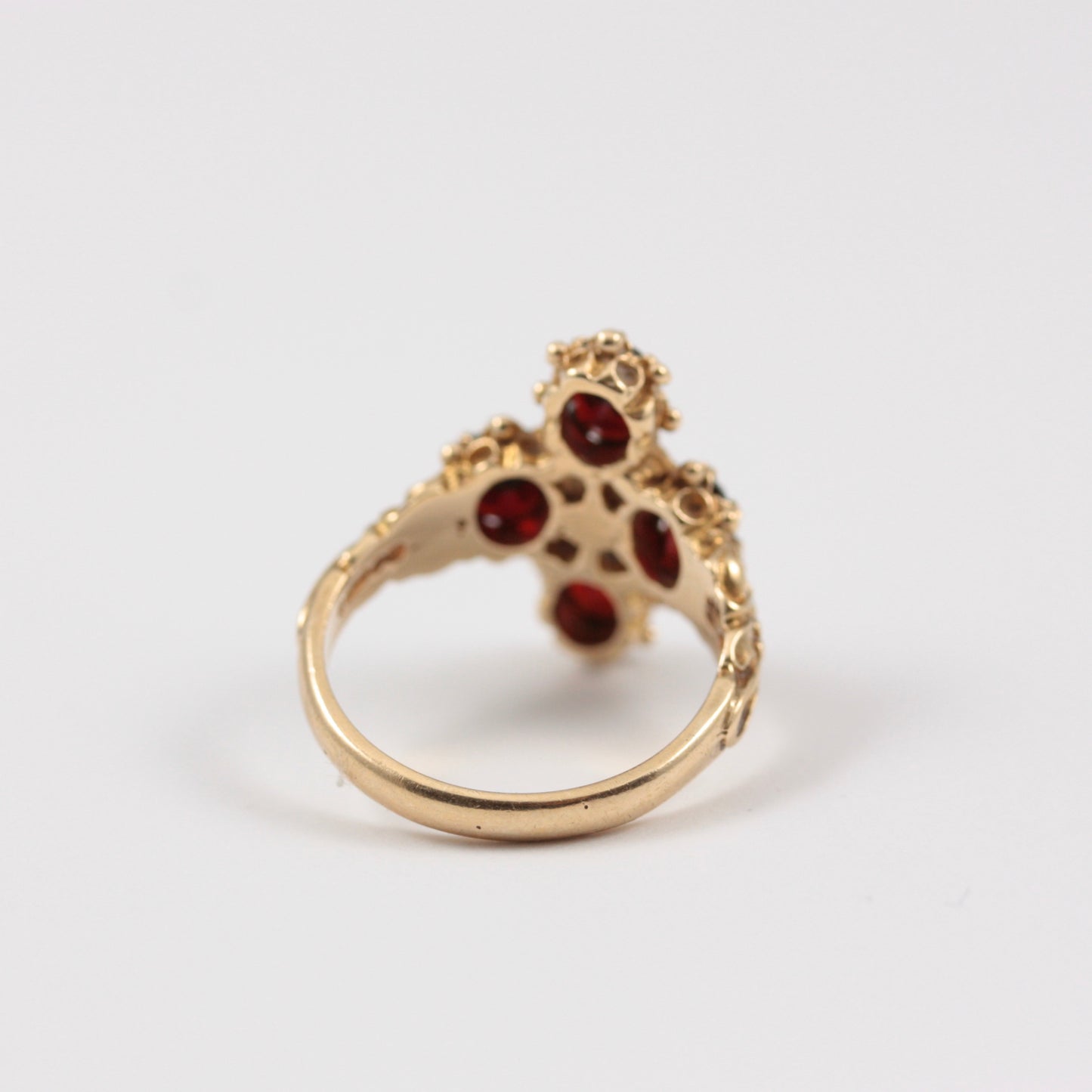 Vintage 9ct Gold Ornate Garnet Ring, 1973