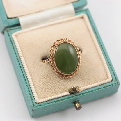 vintage 9ct gold nephrite jade ring