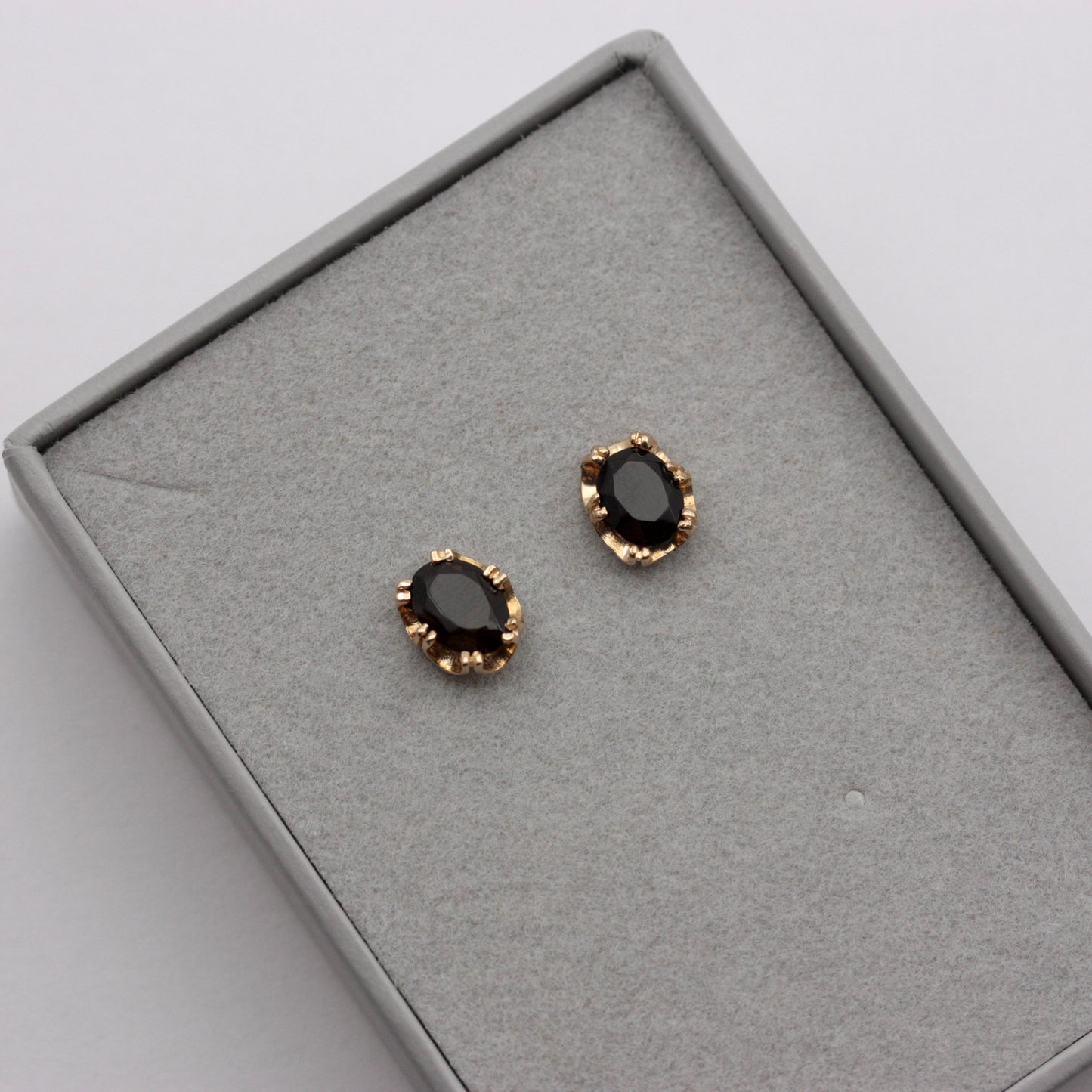 Vintage 9ct Gold Smoky Quartz Stud Earrings, 1989, 8mm